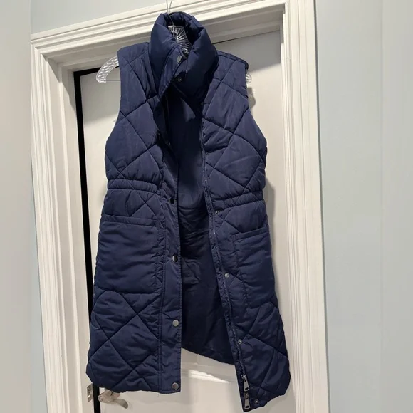 Navy Quilted Long Vest - Picture 1 of 5